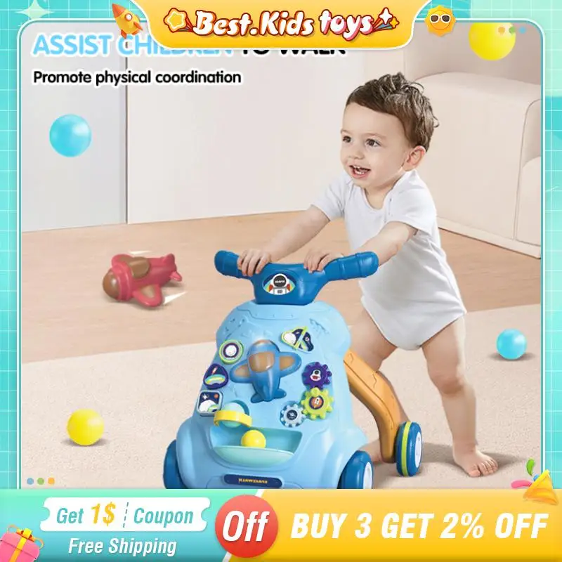 Carrito de andador para bebé con juguetes de actividades, coche de andador con sonidos musicales, rueda de empuje de aprendizaje educativo para niños de 0 a 12 meses