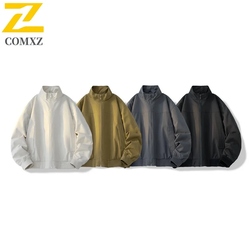 

COMXZ Men Jacket 2025 New Stand Collar American Retro Lightweight Windbreaker Streetwear Style Casual Versatile Autumn Garment