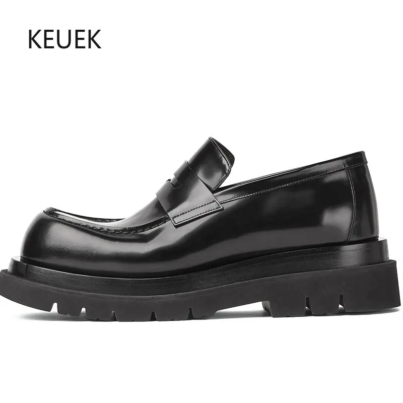 

Luxury Men Casual Leather Shoes Thick Sole Genuine Leather Heightening Derby Shoes Platform Loafers Mocasines Fashioner Shoes