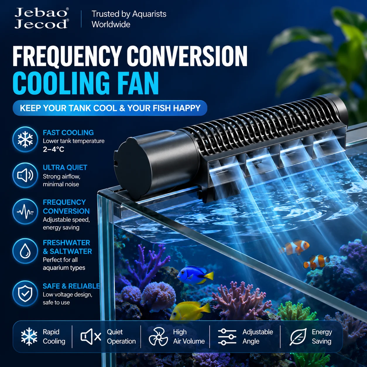 

Jebao Jecod ACF-200 ACF-300 Aquarium Cooling Fan DC12V Adjustable Fish Tank Cooler Marine Freshwater