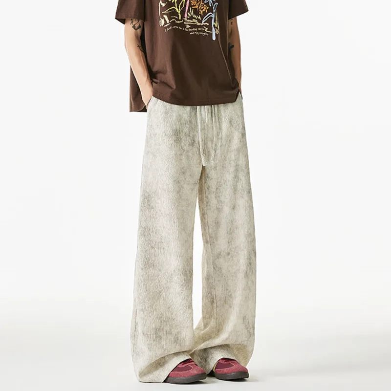 Summer Men's Ice Silk Casual Pants Textured Tie-Dye Comfortable Versatile Loose Straight Tube Trousers