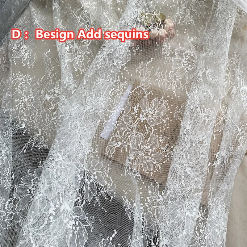 1Yard New French Sequined Lace Fabric Border Embroidery Flower Wedding Dress DIY Sewing Accessories RS2507