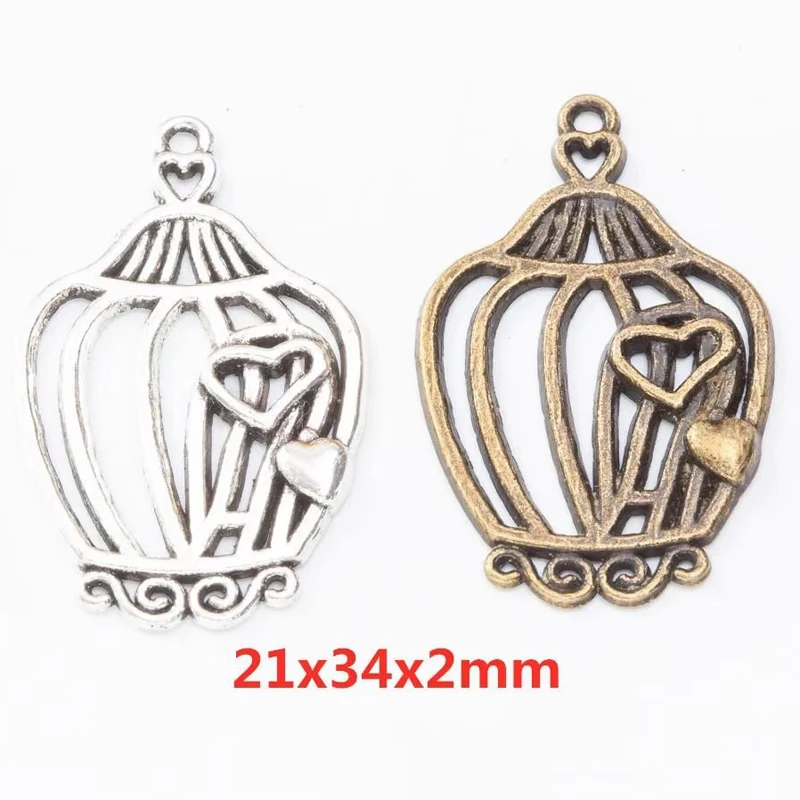 50pcs 21*34MM Zakka Style Wedding Creative Gift Alloy Love Bird Cage Jewelry, Vintage Classic Handmade Diy Sweater Necklace Pend