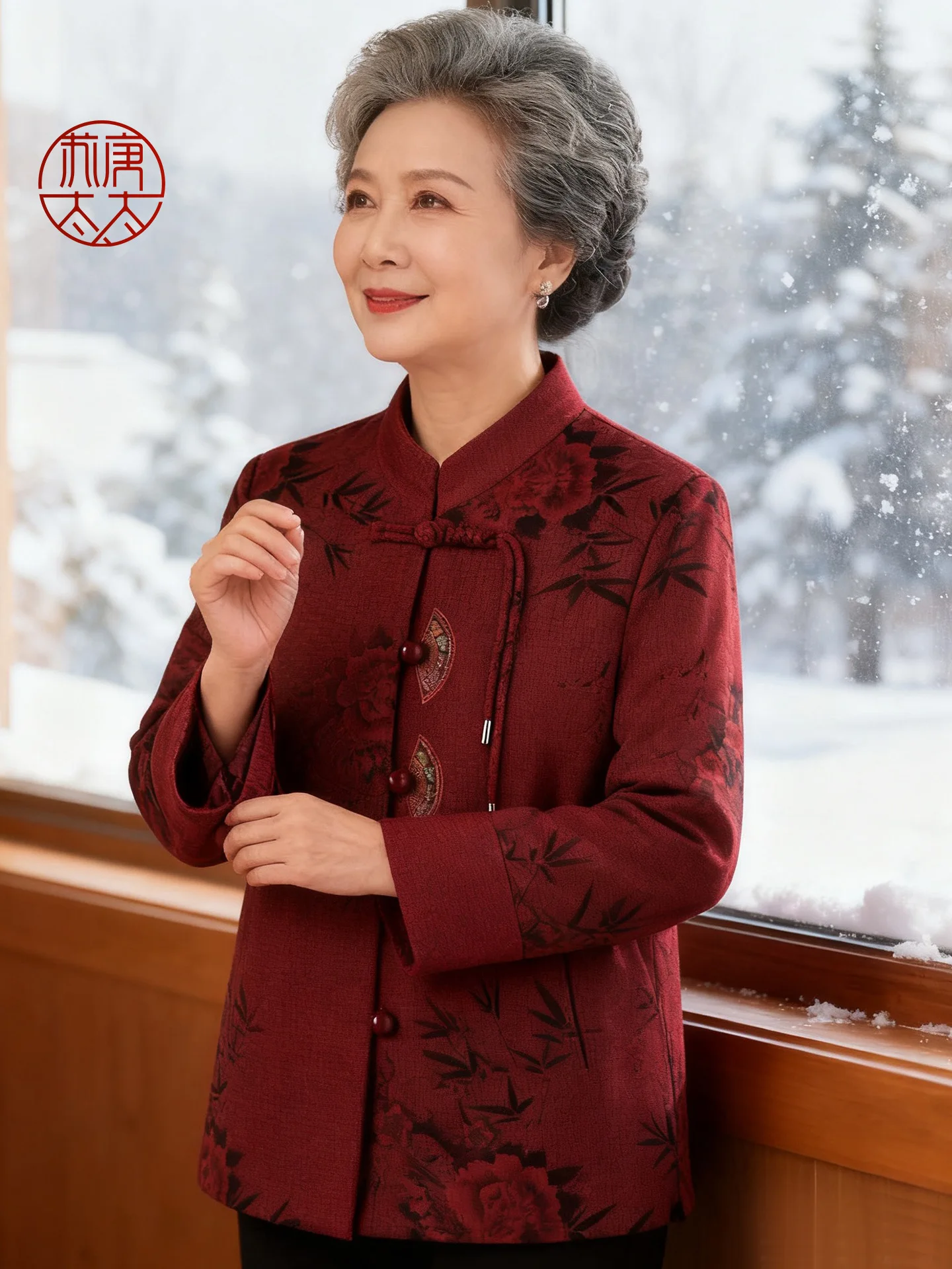 

Women's Fce-Lined Spring Autumn Jaet for Middle-Aged And ly round Ne Button-Up Long Sve Casual Wear