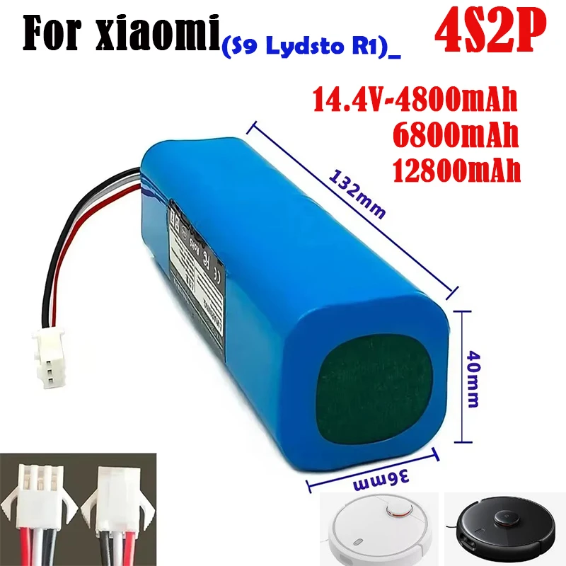 

14.4V lithium battery 4S2P 100%For XiaoMi S9 Lydsto R1 Roidmi Eve Plus 4800/6800/9800mAh Rechargeable Battery Free Shipping