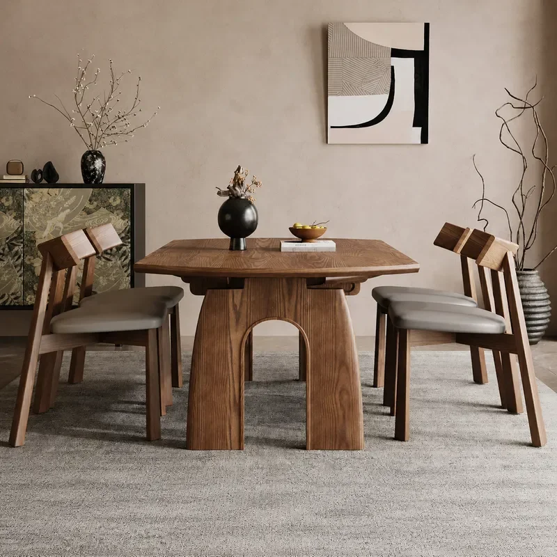 All Solid Wood Folding Dining Table Small Retractable Round Ash Wood Table and Chairs Set for Household Use 2026 New Model