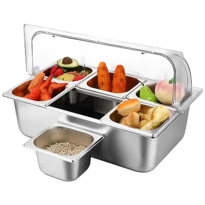 

Condiment Server 6-Pans Salad Dressing Appetizer Cooler Salad Dressing Cold Serving Appetizer Cooler For Restaurant Hotel