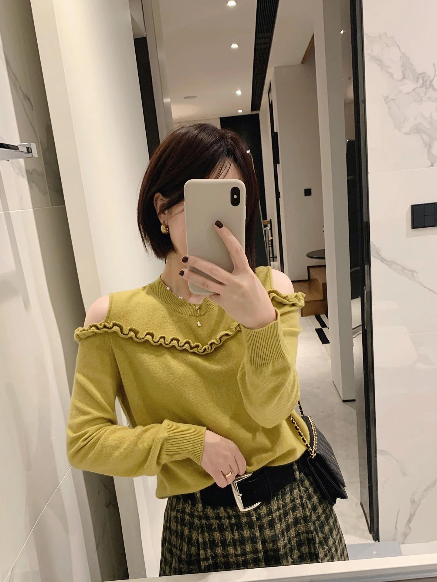 

Misslady Vintage Ruffle oulder Long Sve Woolen Knitted Sweater Women's Top Gentle Little irt Ele Slimming Effect