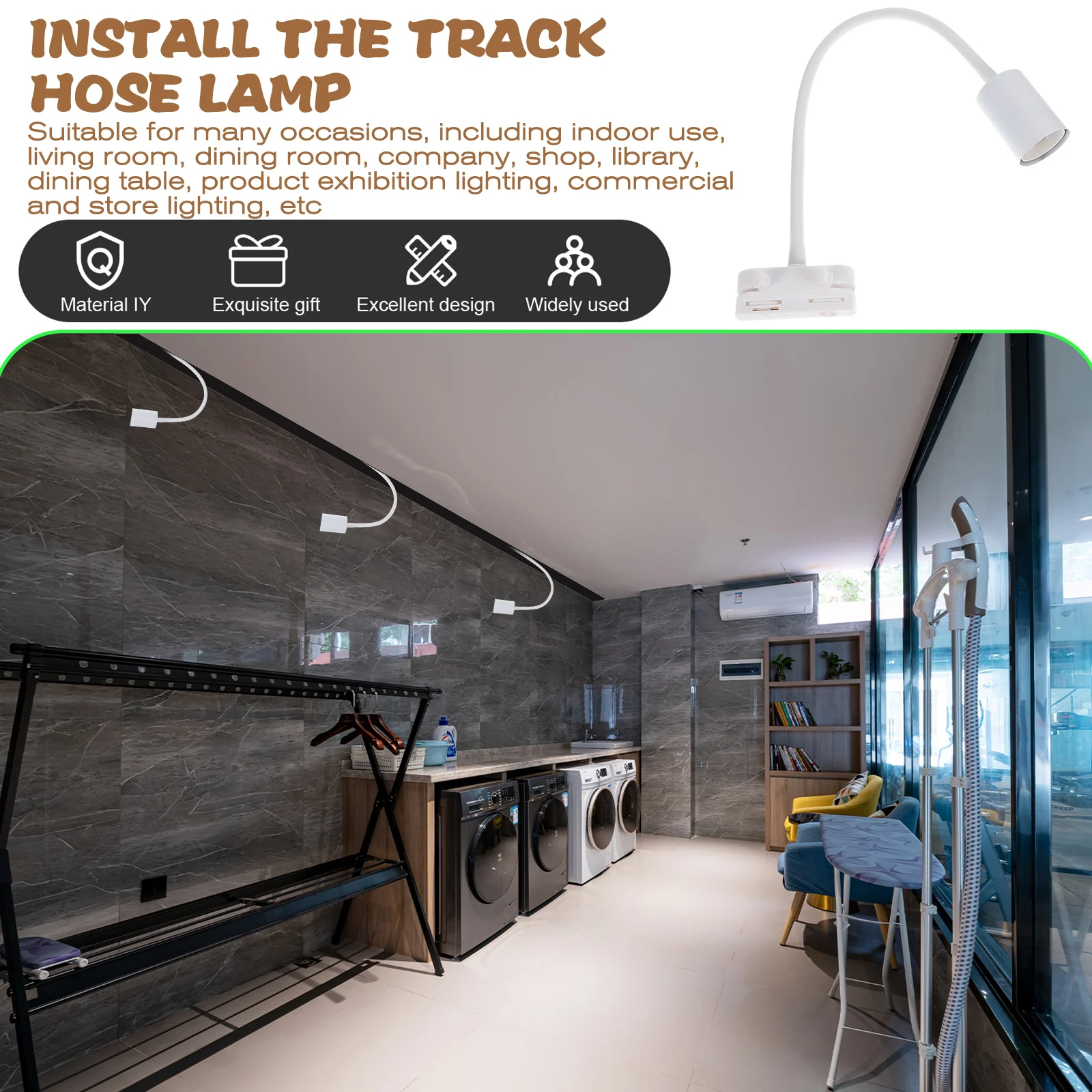 

Track Light Head E27 Connector Bracket Flexible Arm Adjustable Lighting for Living Room Dining Room Indoor LED Track Fixtures