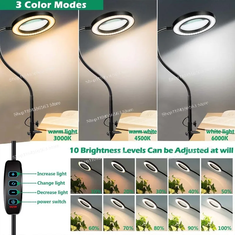 Desk & Maintenance Clip-On Magnifying Lamp (yh) - Adjustable Extended Arm, Flexible Hose & Universal Bracket