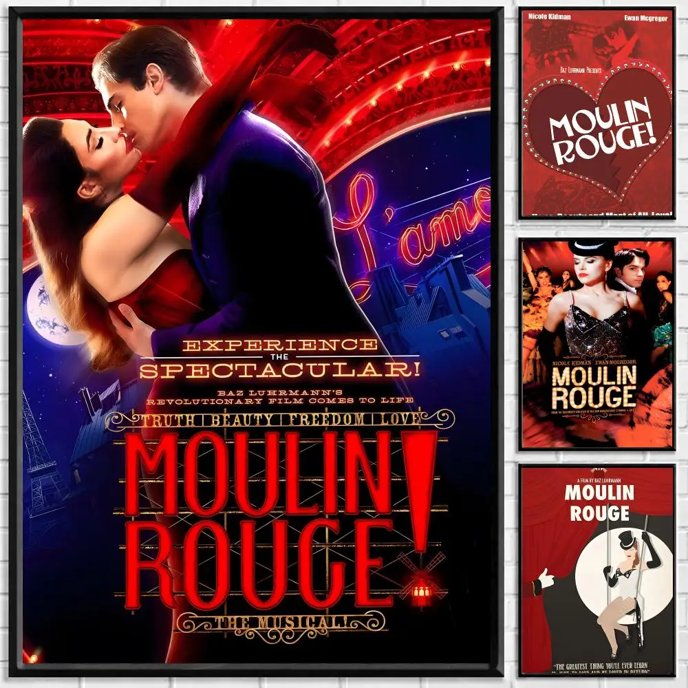 Movie Moulin Rouge Poster Self-adhesive Art Waterproof Paper Sticker Coffee House Bar Room Wall Decor