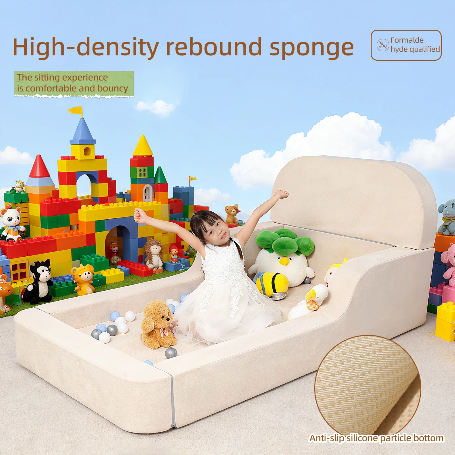 #Modern Kids Soft Sofa Bed, Formaldehyde-Free High-Density Sponge Toddler Floor Bed, Anti-Slip Montessori Play Sofa for Nursery