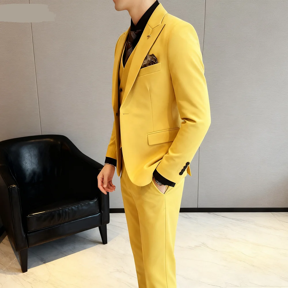 

Men's Double Breasted Trench Coat Suit Casual Simple Blazer Vest Pants High Quality Recent Design Matching Set