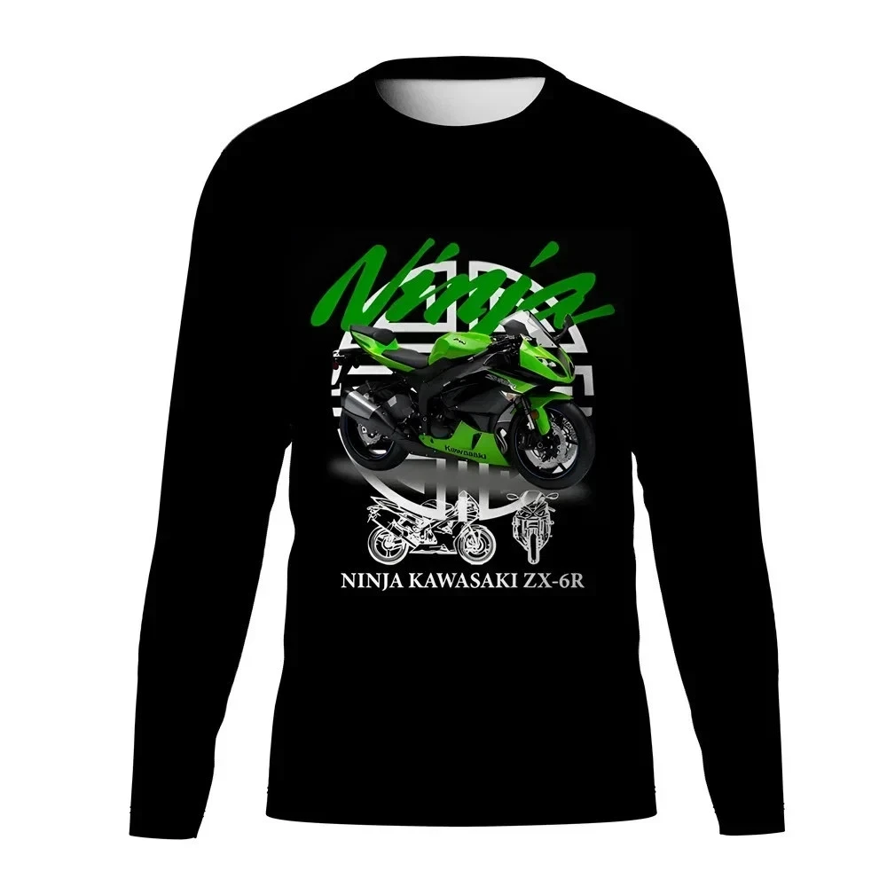 

Kawasaki мотоциклетная гоночная команда для мужчин и женщин футболка с круглым вырезом с длинным рукавом уличный стиль мото фанаты винтажные быстросохнущие топы для мотокросса