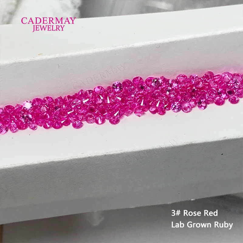 3# Rose Red Lab Grown Ruby Gemstone Small Size 0.8mm-3mm Round Hot Pink Synthetic Ruby Melees With Inclusions For Jewelry Making