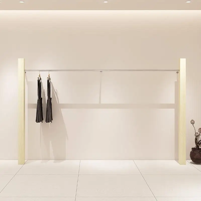 Clothing store display rack Solid wood log upper wall Stainless steel Zhongdao rack Women's clothing store shelf Chinese antique