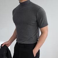 Summer Basic Top Men Base Top Soft Breathable Simple Half High Collar Solid Color Elastic Basic Slim T-shirt Daily Clothes