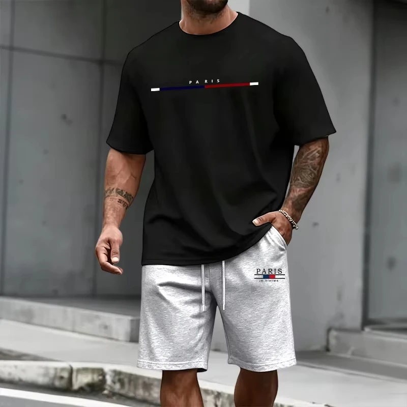 Summer Fashion Men's T-Shirt and Shorts Set Plus Size Men's Clothing Streetwear Breathable Quick-Dry Set Crew Neck Short-Sleeve