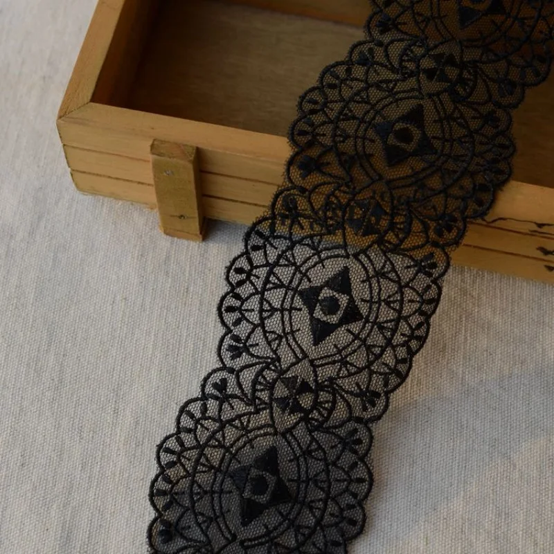 2 yards Width 2.36 inches black lace trim,flowers embroidered lace,floral lace trim for bridal veil,scalloped trim lace