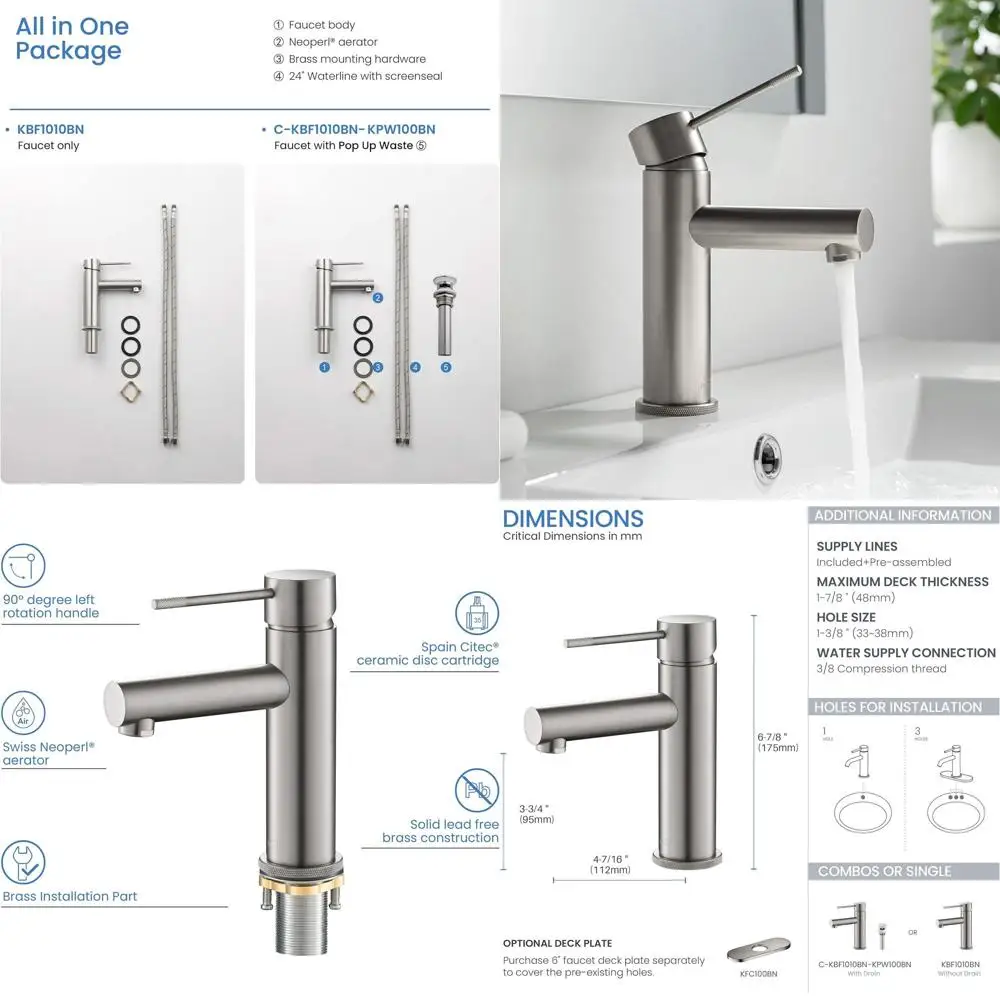 

Single Handle Circular Bathroom Sink Faucet with Pop-Up Drain, High Arc Spout, Brushed Nickel Finish, Corrosion & Rust Resistant