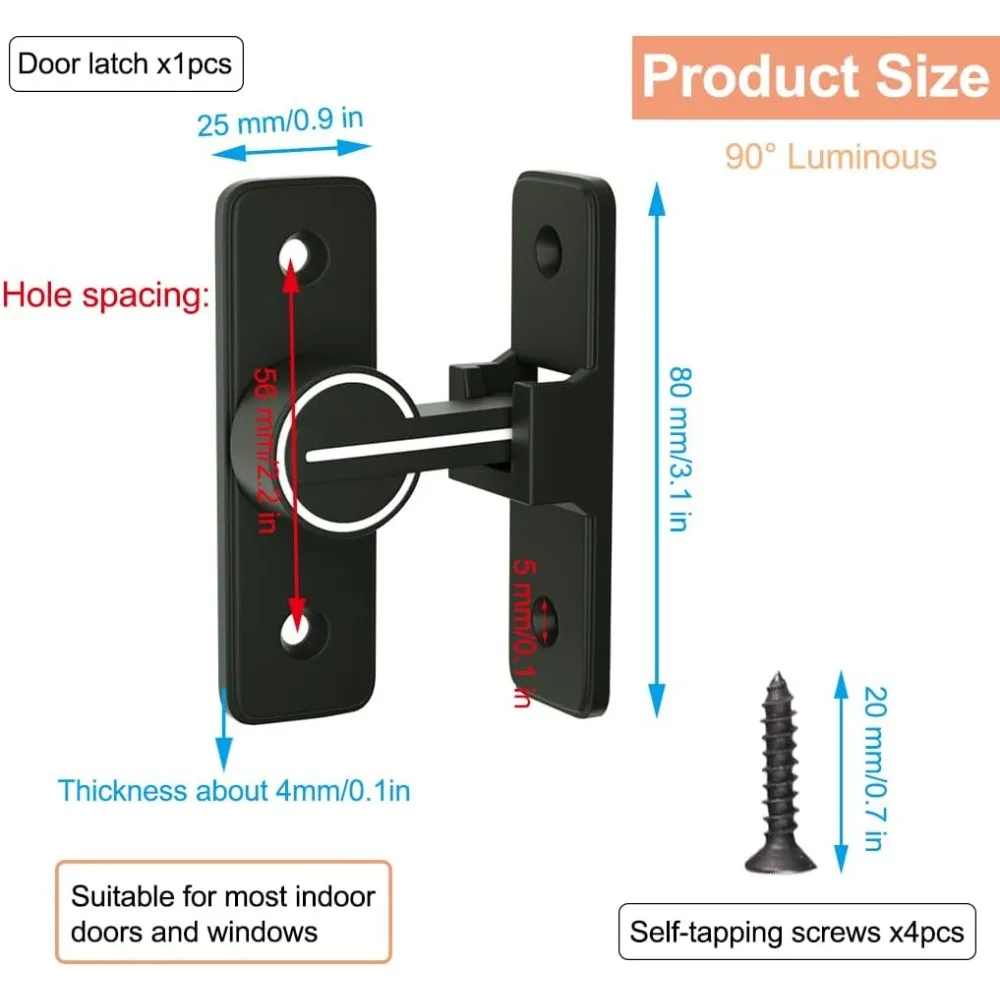 Lock Closing Light Sliding Inner Door, 90 ° Rocker Arm Hook Lock, Locking Bolt, Used for Doors and Windows (90 °)