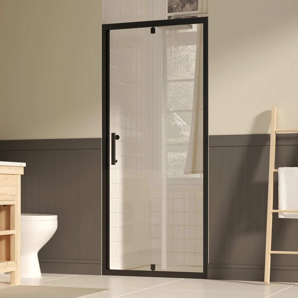

"31-33"W×72"H Pivot Shower Door:1/4" Clear Tempered Glass,Nano Easy-Clean,Reversible,Matte Black"