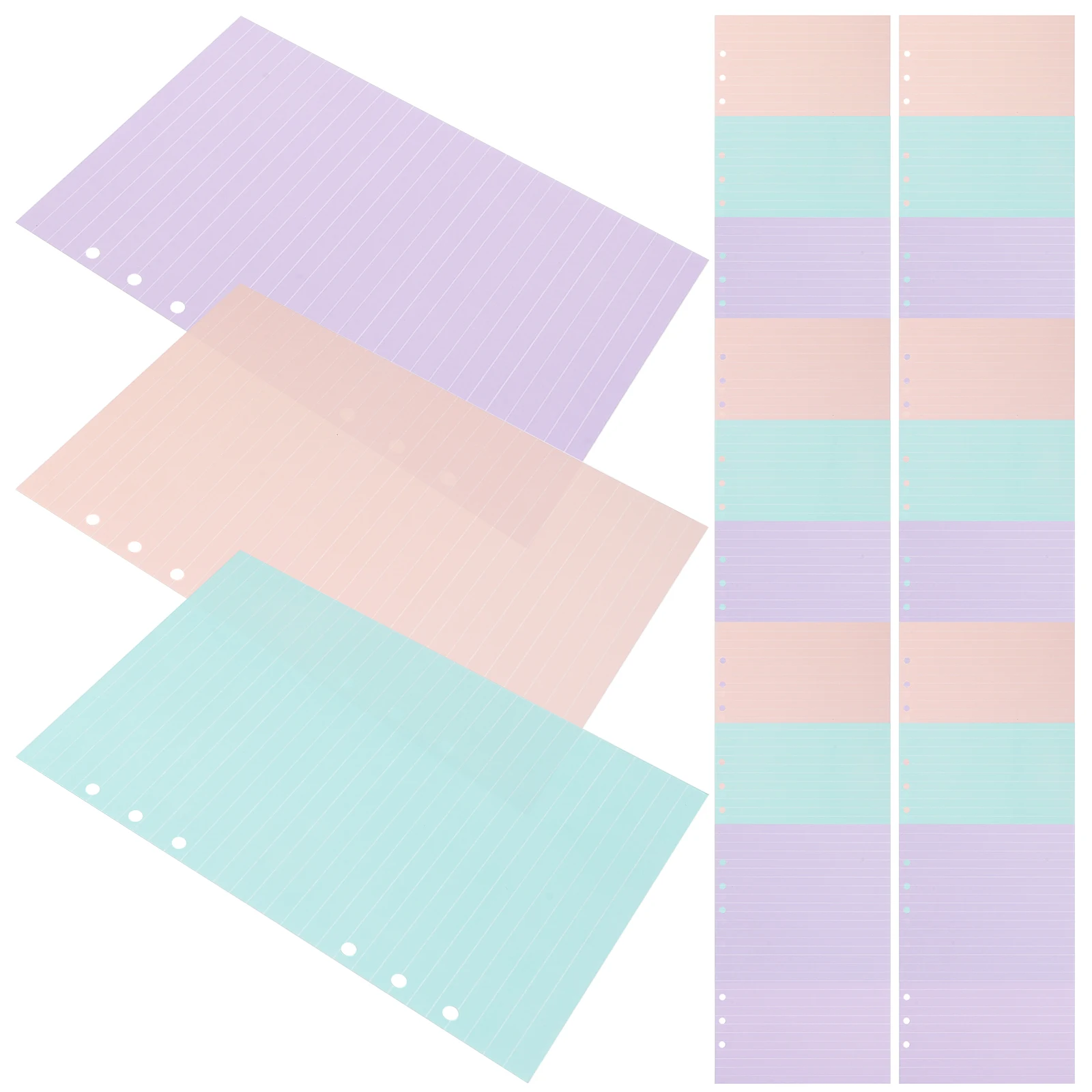 

3 Books A5 6-Hole Notebook Refill Loose Leaf Paper Horizontal Grid 40 Pages per Book Pink Purple Green Practical Notepad