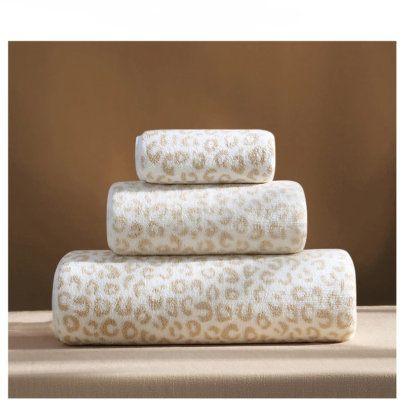 Bathroom Towel Three-Piece Set Home Bathroom Bath Towel Pure Cotton Quick-Drying Towel Leopard Print Thickened Bathroom Towel