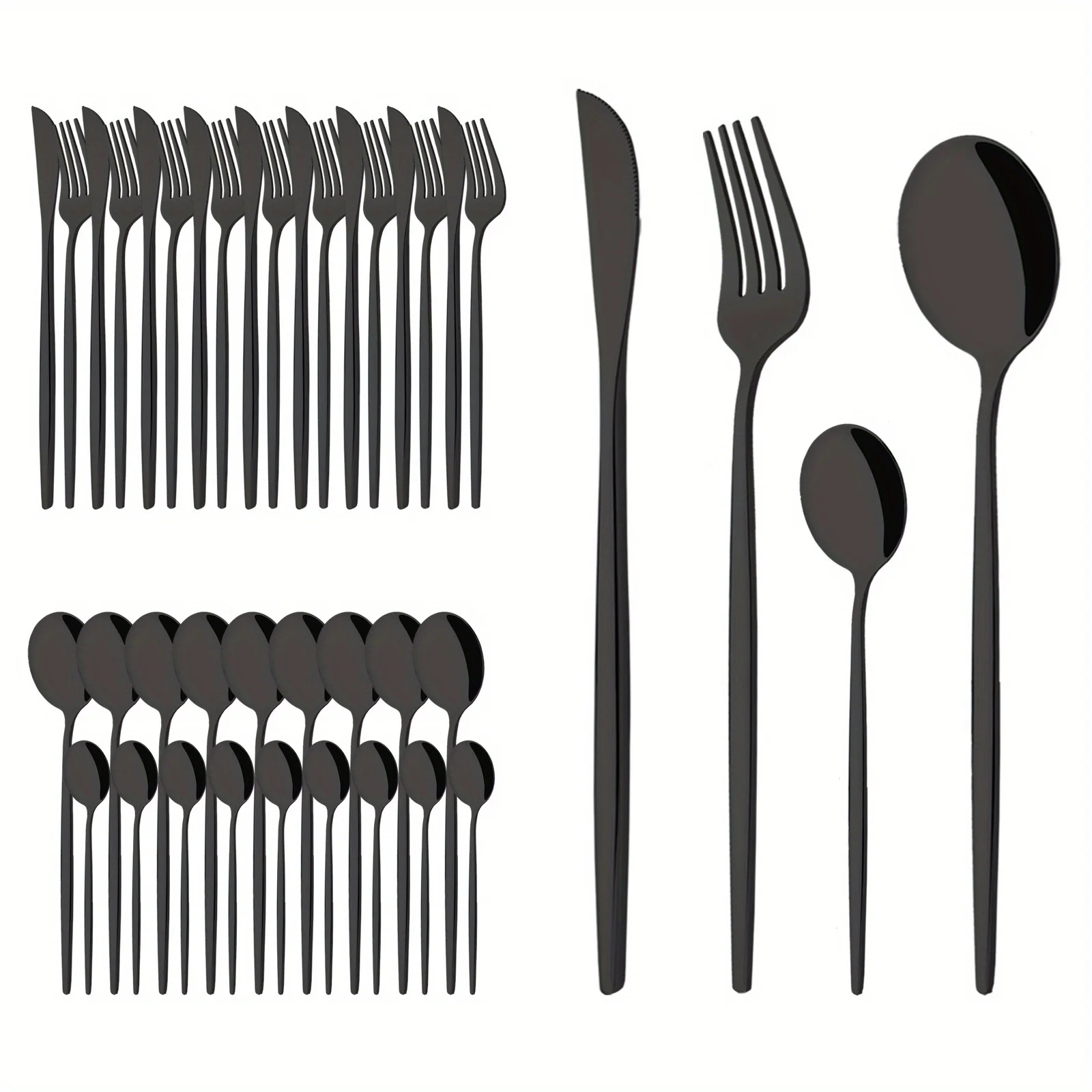 40pcs/set Mirror Black Cutlery Set Knife Fork Teaspoon Dinnerware Stainless Steel Tableware Flatware Western Kitchen Silverware