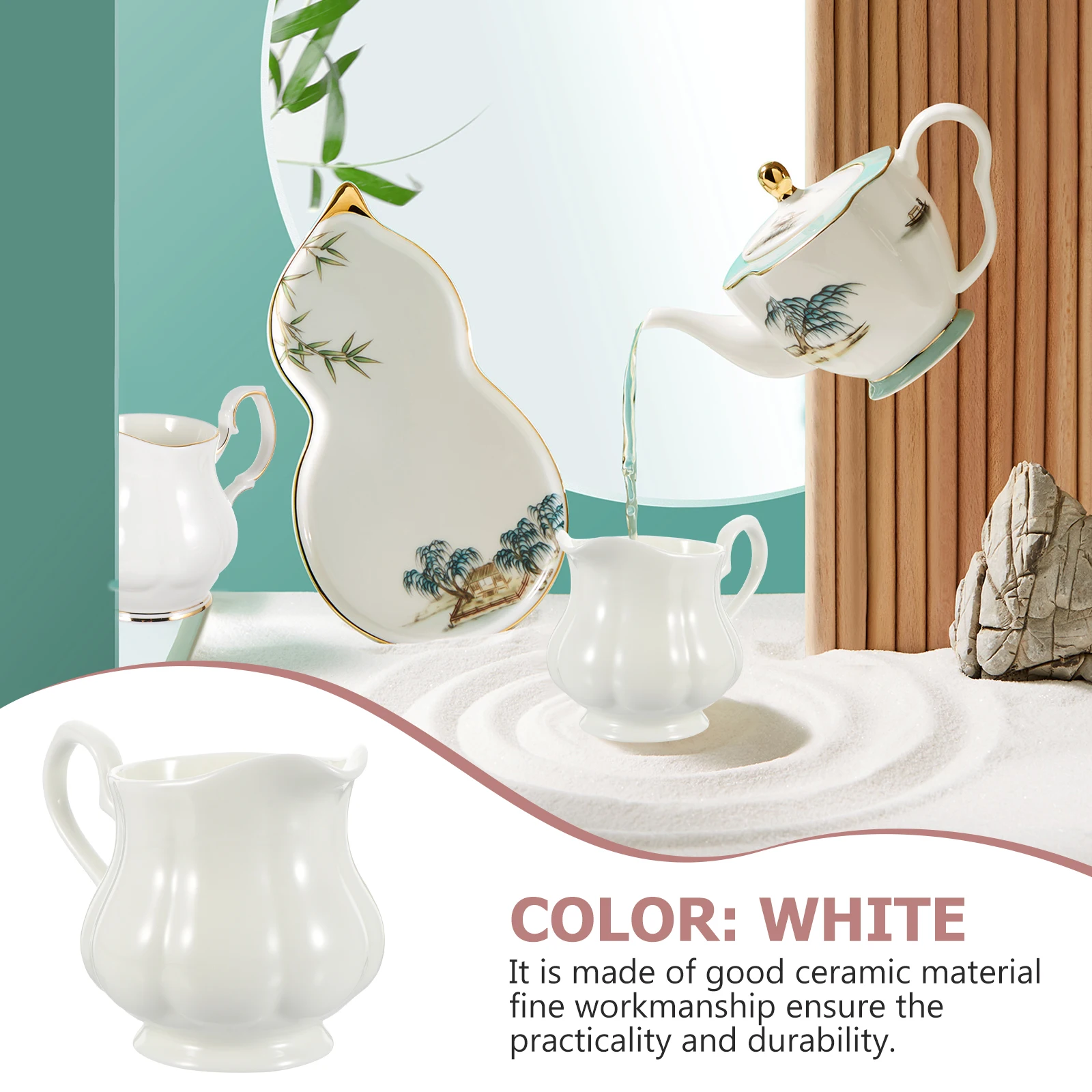 

Pure White British Style Ceramic Milk Jug Comfort-Grip Handle Mini Creamer Sauce Pitcher Suitable for Home Restaurant Coffee