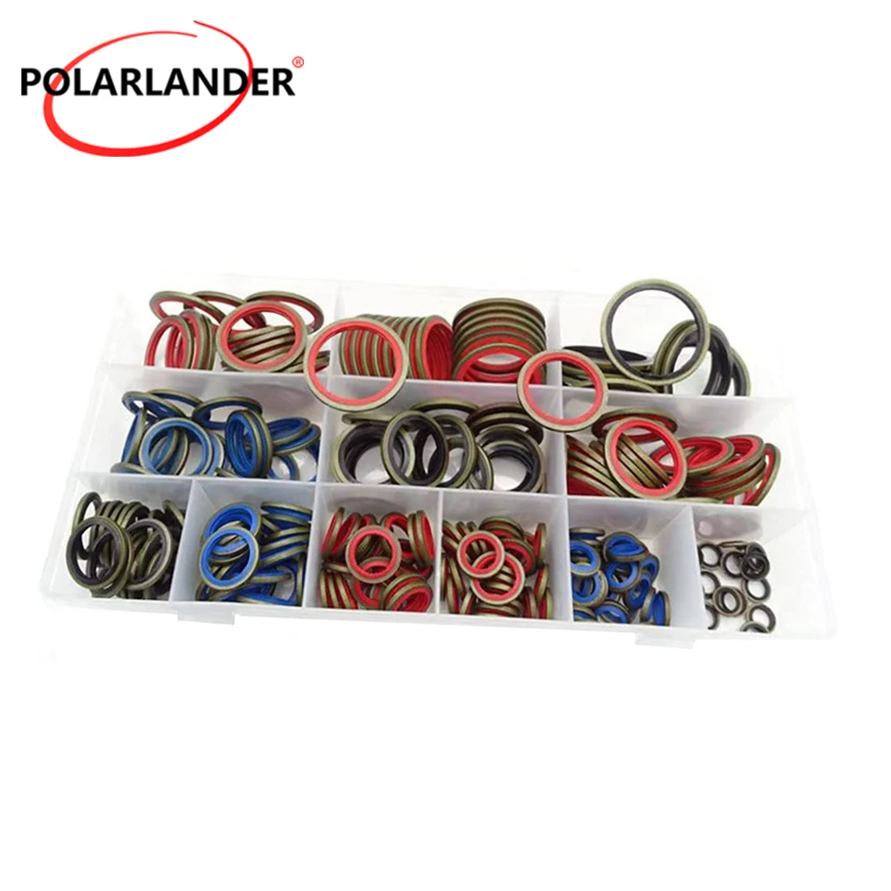 245Pcs Self‑Centred Bonded Seal Washer Kit NBR Rubber Metal Gasket 12 Sizes M6‑M30 for Car Machinery Repair