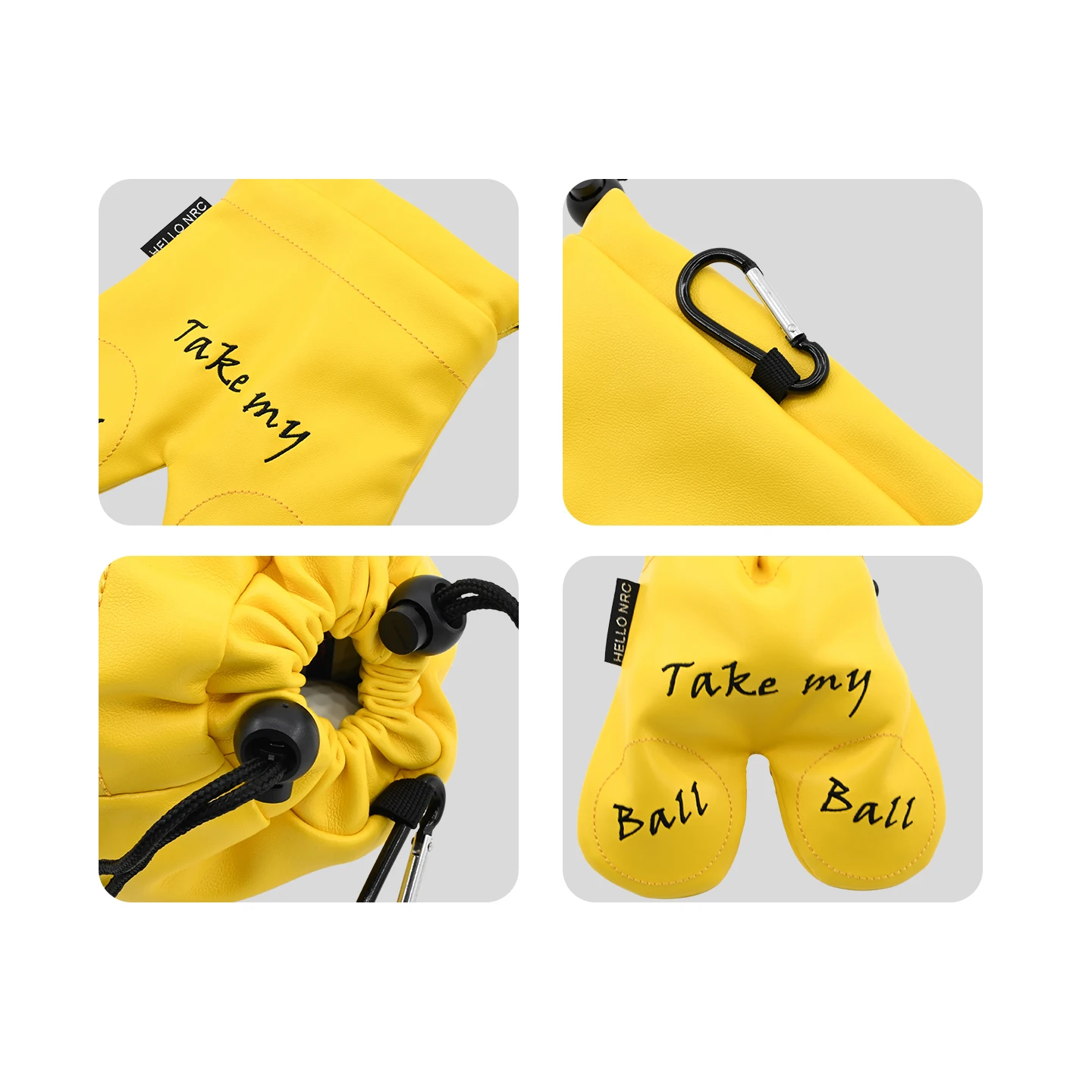 HELLO NRC Golf Ball Bag Pouch Accessories Drawstring Storage PU Waterproof Leather Elastic Hanging Waist Holds 10–13 Balls