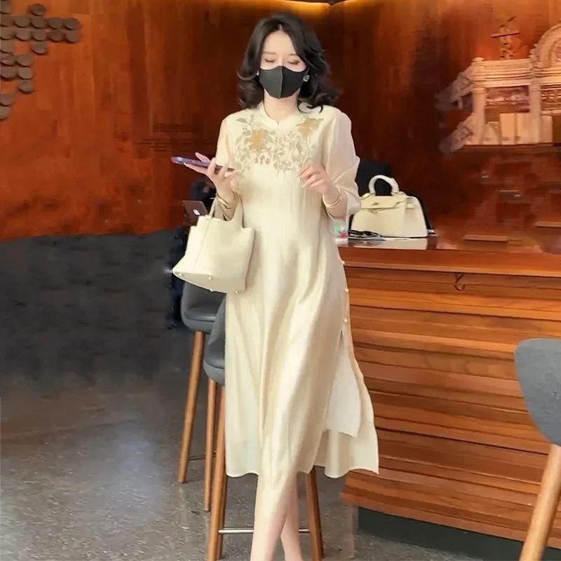 

Новое улучшенное платье-Ципао в китайском ретро-стиле с вышивкой, Новинка лета 2024, свободное и тонкое высококлассное платье для женщин, трапециевидная юбка