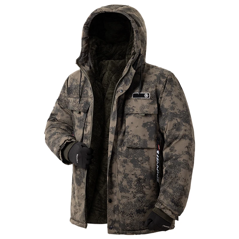 Winter wasserdichte winddichte Camouflage-Baumwolljacke für Herren, dicker, warmer, mit Samt gefütterter, kalter Schutz-Arbeitsmantel – Detail 3