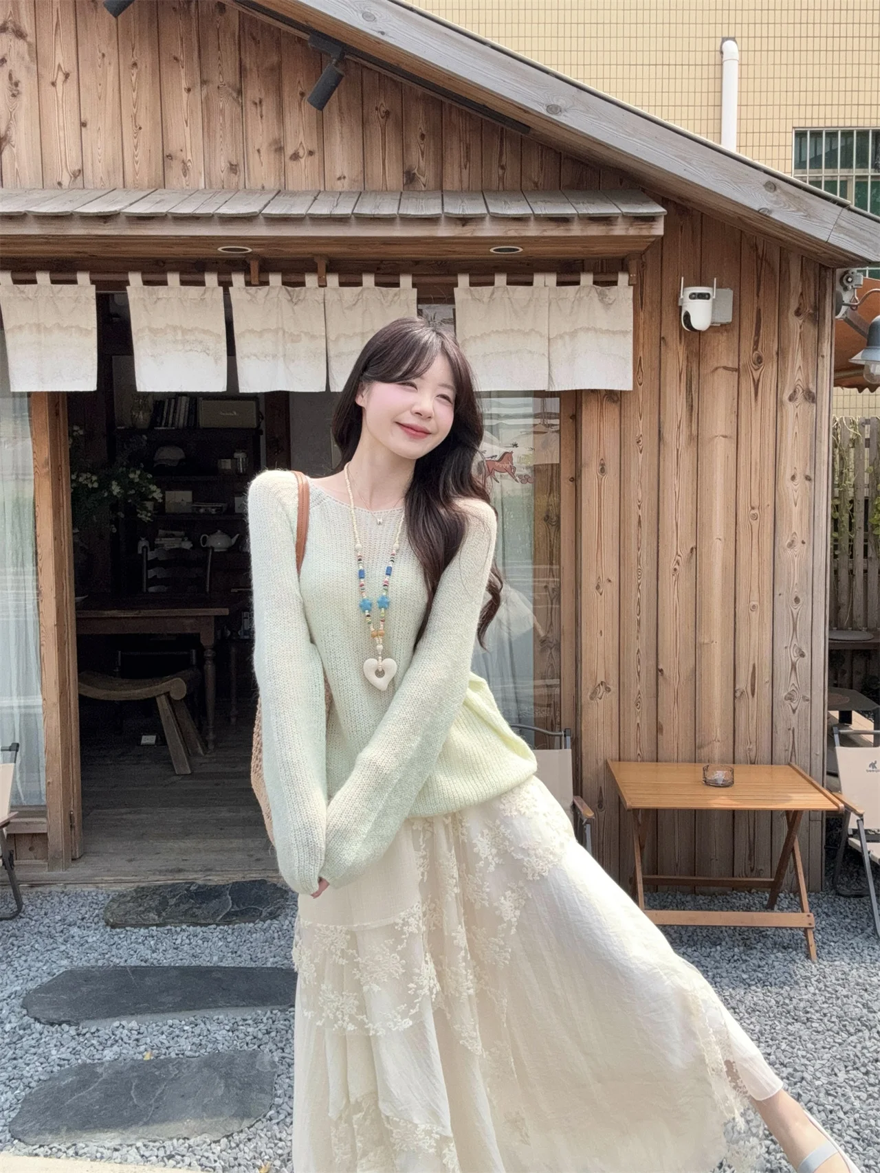 

Fashionable Loose Long Sleeve Knitwear Set for Women Spring Season High Waist Half Body Skirt Casual Style Two Piece Set