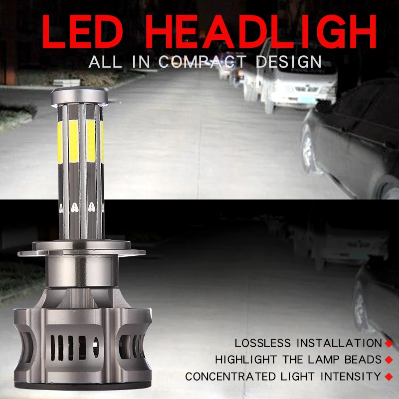 8-sided LED bulbs for cars H1H7H4 high and low beam integrated 6000K car lights 9005 LED headlights, front headlights, fog light