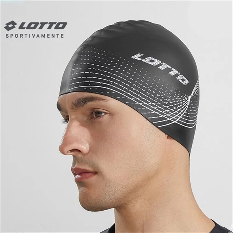 LeTu swimming cap with large head circumference, waterproof and long hair, men's and women's adult printed waterproof hat