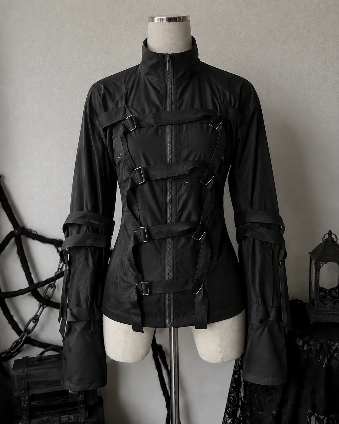 2026 Subculture Y2K Sunscreen Short Jacket Men Women Stand Up Collar Bandage Design Coats American Vintage Fashion Outerwear