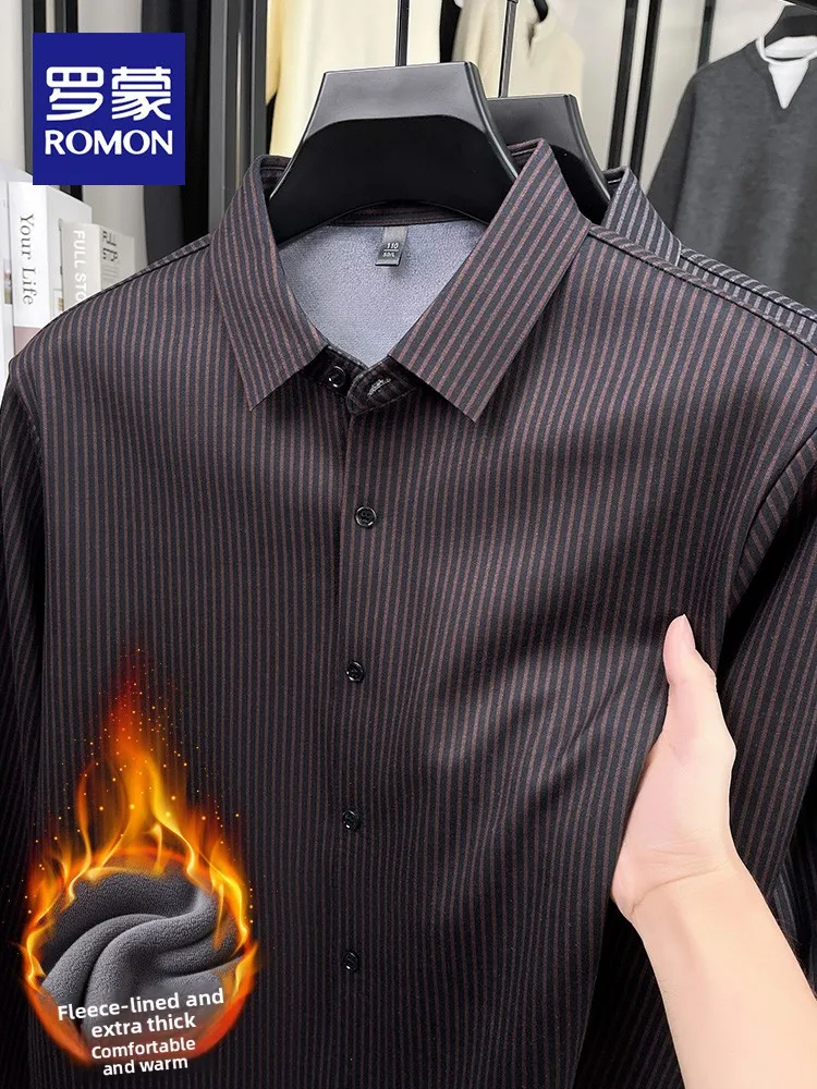 

Lormen Men's Thiened Fce Lined Long Sve irt Busin Casual Striped Anti-Wrinkle Winter New Sle Warm irt