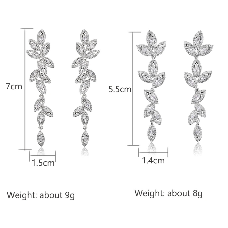 Luxury Polish Best Selling Leaf CZ Long Drop Earrings for Women Elegant AAA Zircon Bridal Earring  Wedding Party Jewelry