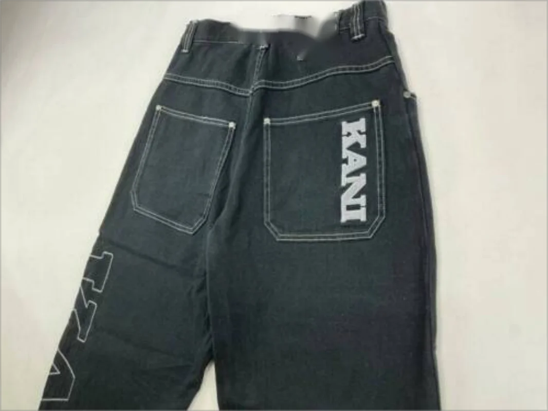Y2k personality hiphop jeans high street fashion brand design sense loose straight leg wide leg black trousers  high waist traf