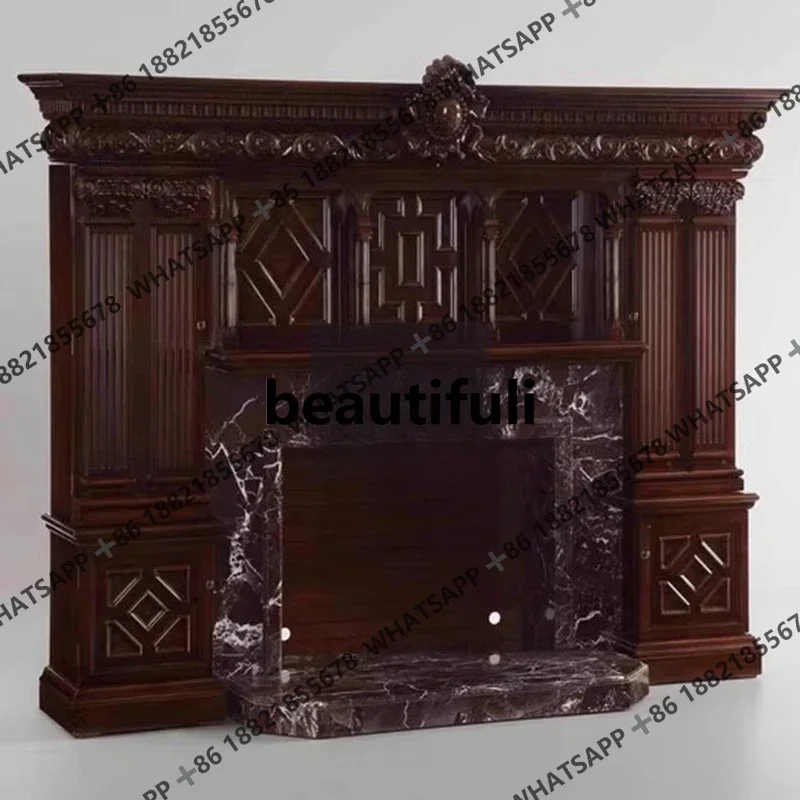 ZJmarble mantel European villa living room decorative cabinet French vintage fireplace cabinet background wall fire cabinet