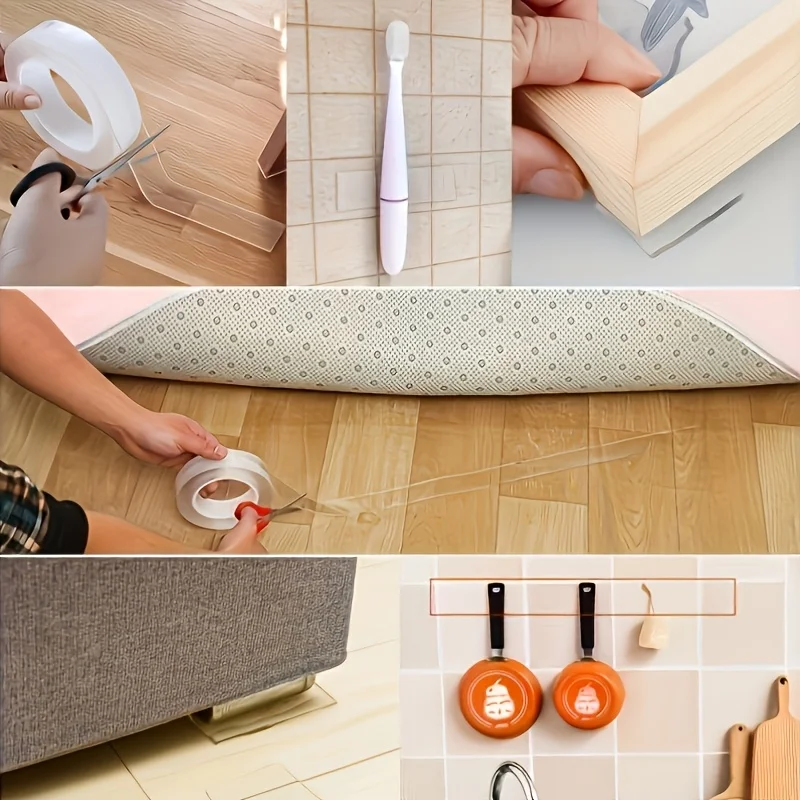 3 Rolls Nano Adhesive Tape Double Sided Clear Mounting Reusable Washable For Home Office Car Layer Drain Basket Kitchen Bowl view 6
