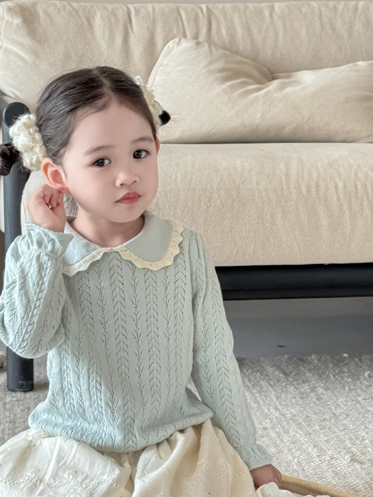 2026 New Autumn  Baby Girls Knitted Pullovers Tops Long Sleeve Hollow Out Korean Style Children Sweaters  125