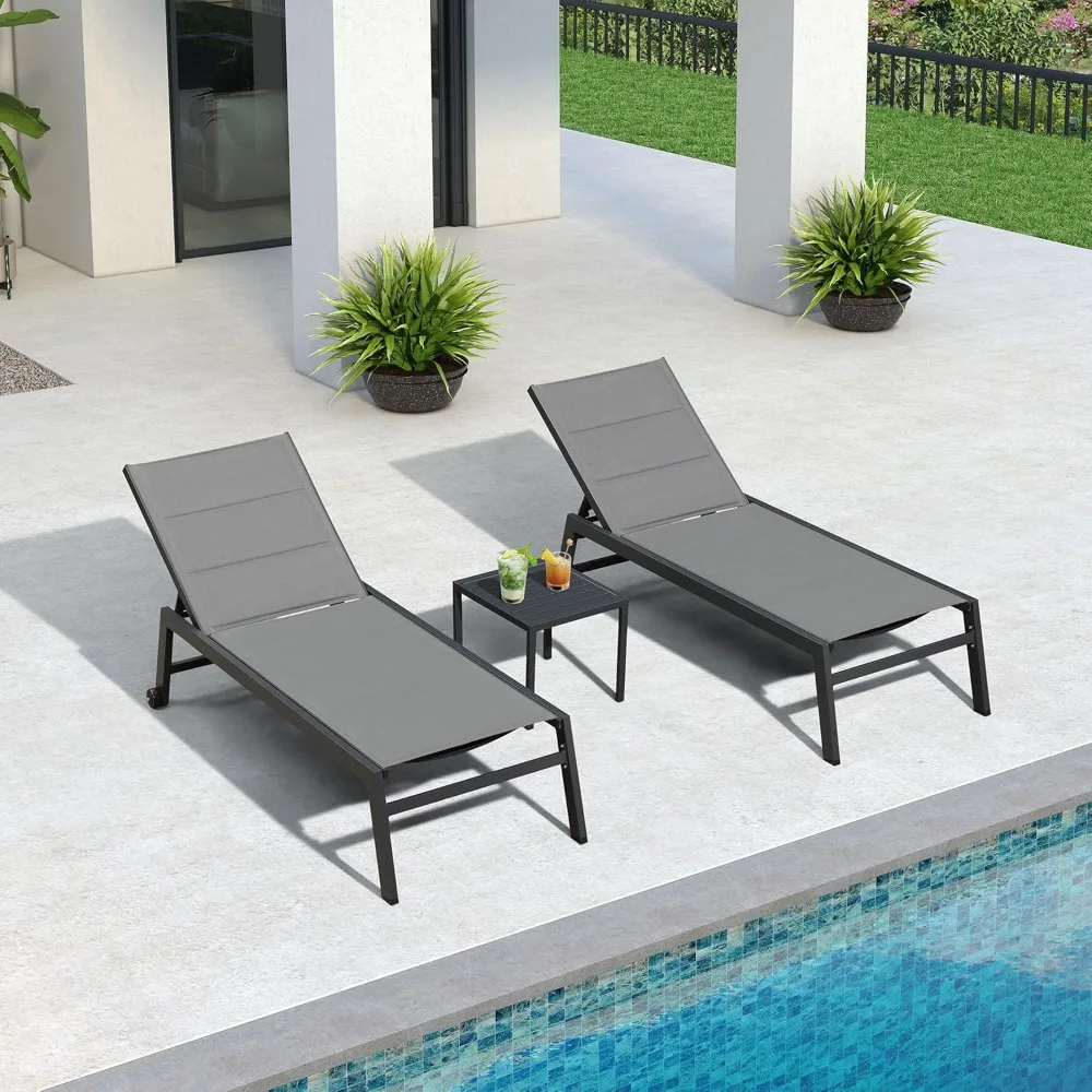 

Extra Large Outdoor Chaise Lounge 2 Pieces Aluminum Patio Lounge Chair with Wheels Reclining Chair for Patio Pool Beach Sunbath