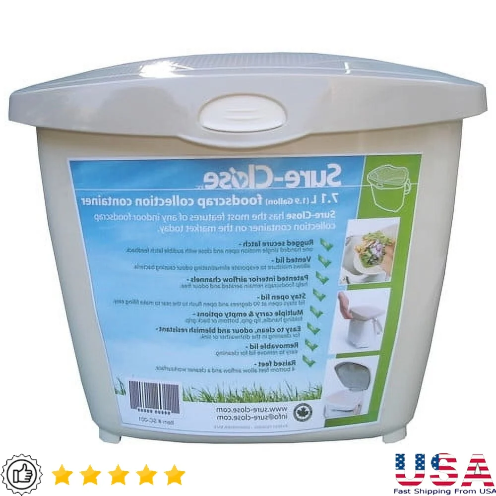

SureClose Kitchen Waste Food Scrap Pail Vented Lid Odor Reduction Locking Lid Easy Clean Ergonomic Design Durable Plastic Indoor