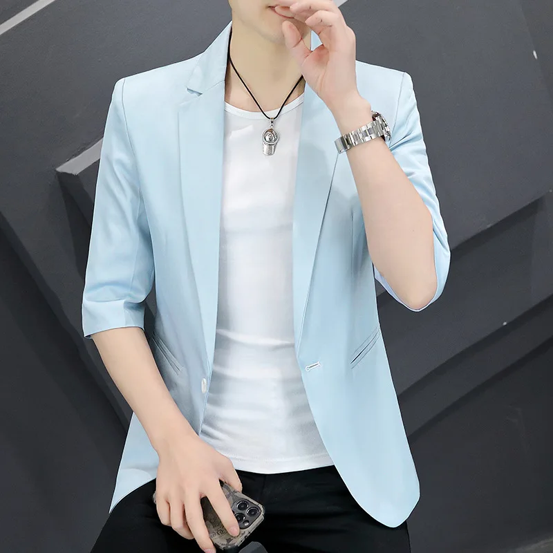 

7069-RR-loose Korean version Man 2021 summer new ice fitting silk Customized suit breathable half sleeve