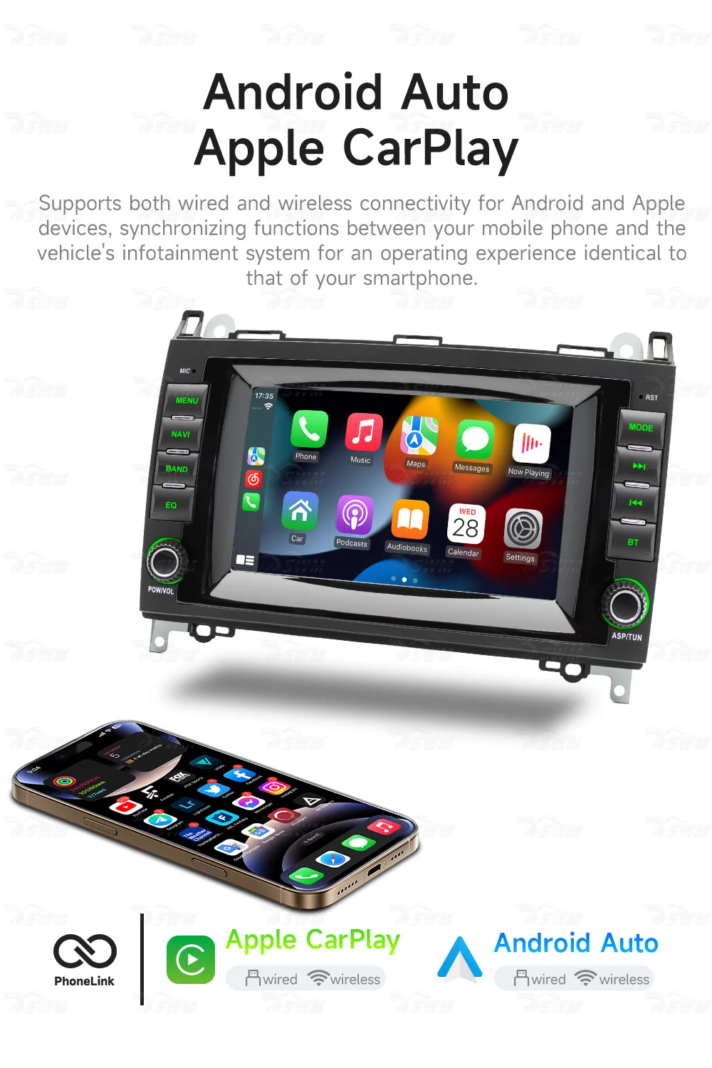 BQCC 7'' Wireless CarPlay Android  multimedia player BT5.0 RDS USB car radio For Mercedes-Benz B-Class B180 B200 W245 W639 W906
