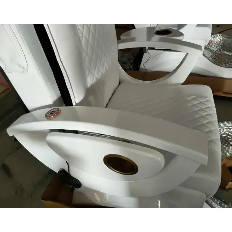 كراسي باديكير فاخرة من جلد البولي يوريثان الأبيض 4 مجموعات من متجر تجميل التدليك بدون سباكة كرسي باديكير أثاث صالون التجميل