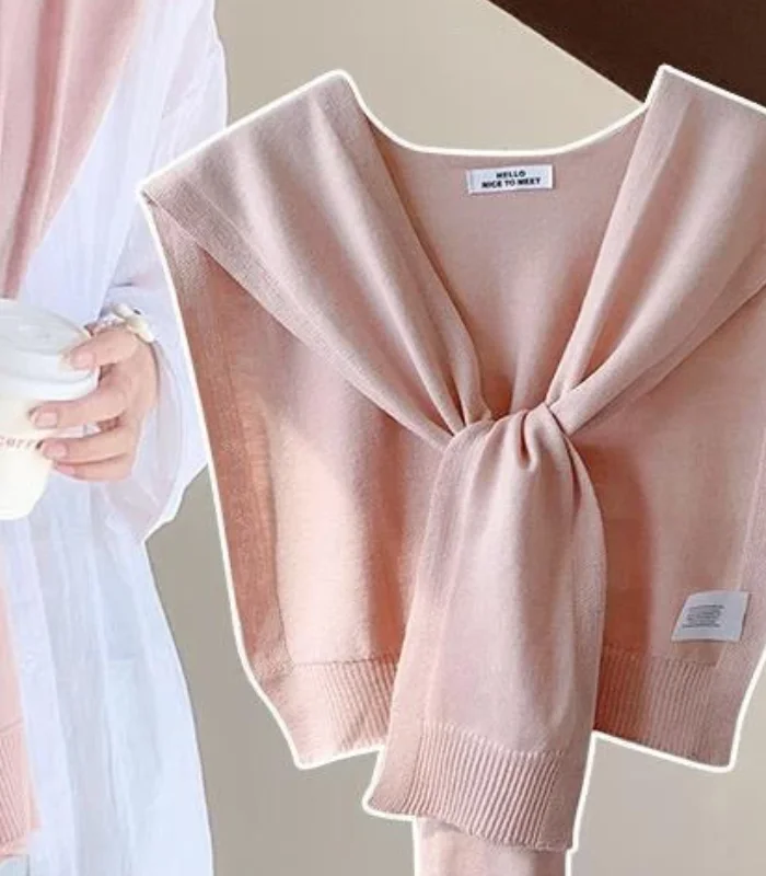 Korean Knitted Shawl Summer Air Conditioning Fake Collar Neck Guard Knit Thin Knotted Cape Shoulder Scarf For Women